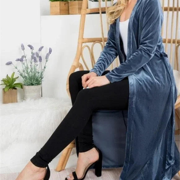 LONG VELVET DUSTER BLUE - Picture 1 of 1
